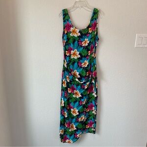 Leslie Lucks Vintage Hawaiian Tropical Print Midi Dress